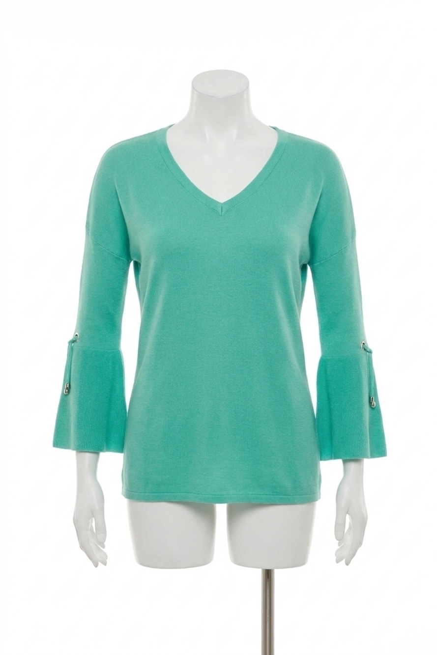 NEW ANGEL v-neck bell sleeve tunic in aqua